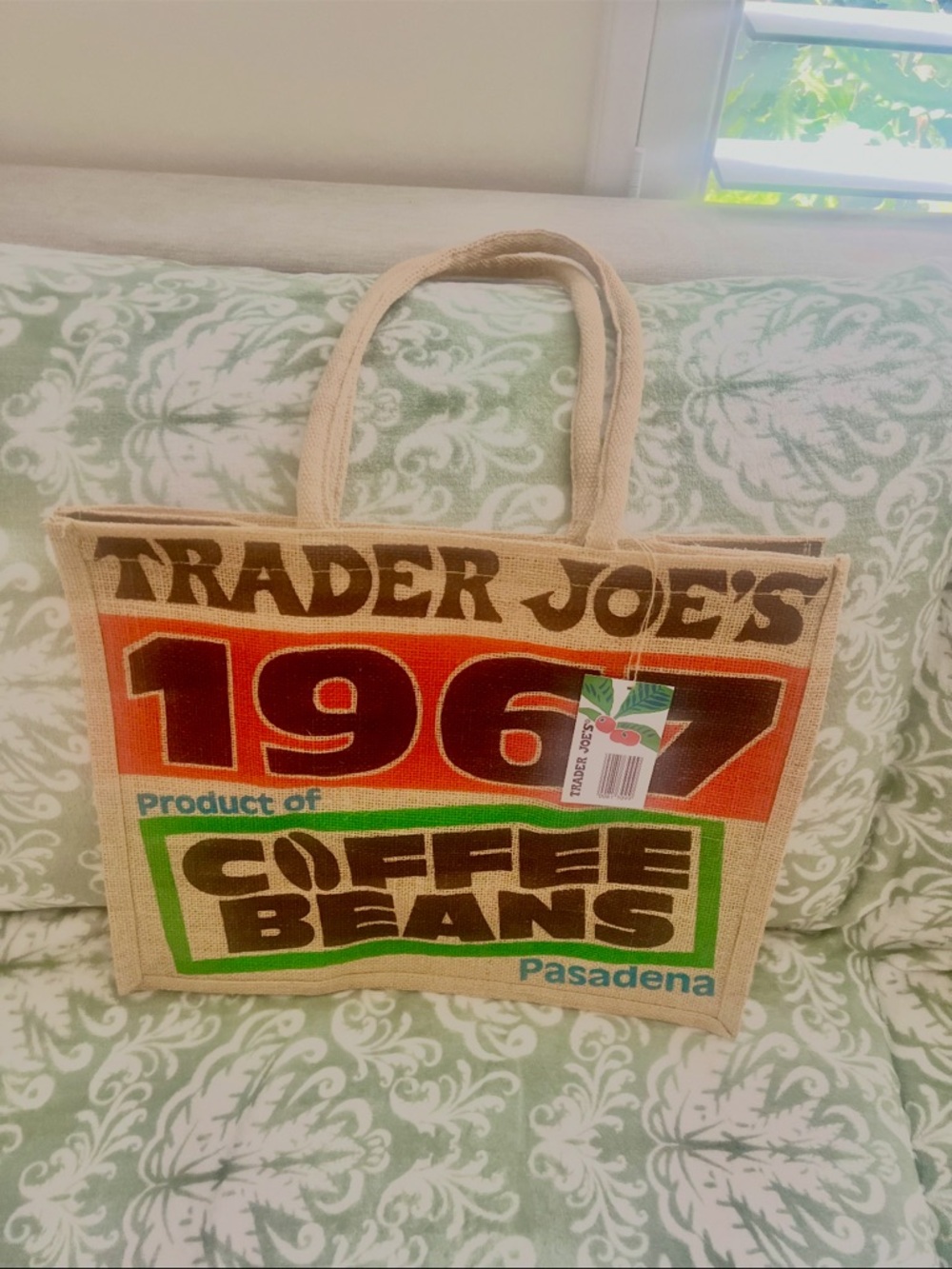 Trader Joe's 1967 Coffee Beans Tote Bag - Product of Pasadena - 17" x 14" x 9"